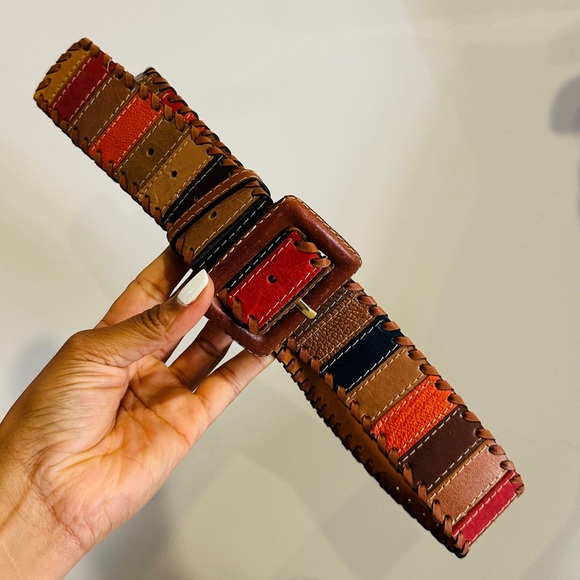 Vintage Genuine Leather Colorful Patchwork Belt Size M - Picture 5 of 10